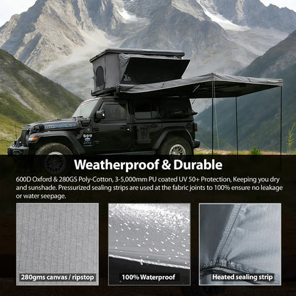 YoungHunter Aluminum Roof Top Tent for 1-2 Person Hardtop SUV 4x4 Straight up Design with Gray Fabric 320gms