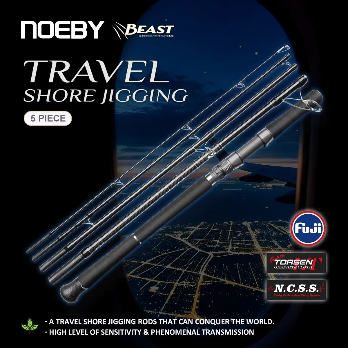 Noeby 2.7m 2.9m 5 sections Beast Travel Shore Jigging Fishing Rod Drag 10kg Lure 80g Fuji Set Boarding Spinning Rods Fishing Rod