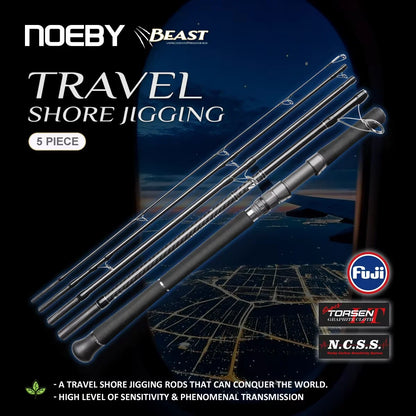 Noeby 2.7m 2.9m 5 sections Beast Travel Shore Jigging Fishing Rod Drag 10kg Lure 80g Fuji Set Boarding Spinning Rods Fishing Rod
