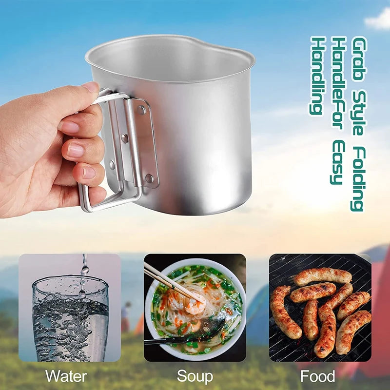 Outdoor Canteen Cookware Set Canteen Cup Portable Water Bottle with Grab Handle Cup for Outdoor Camping Hiking