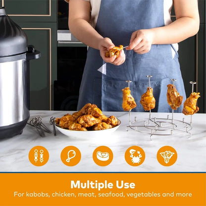 Air Fryer Skewer Stand 6/8Qt Stainless Steel Detachable Vertical Skewers Holder for Grilling Home Kitchen Kabobs Accessories New