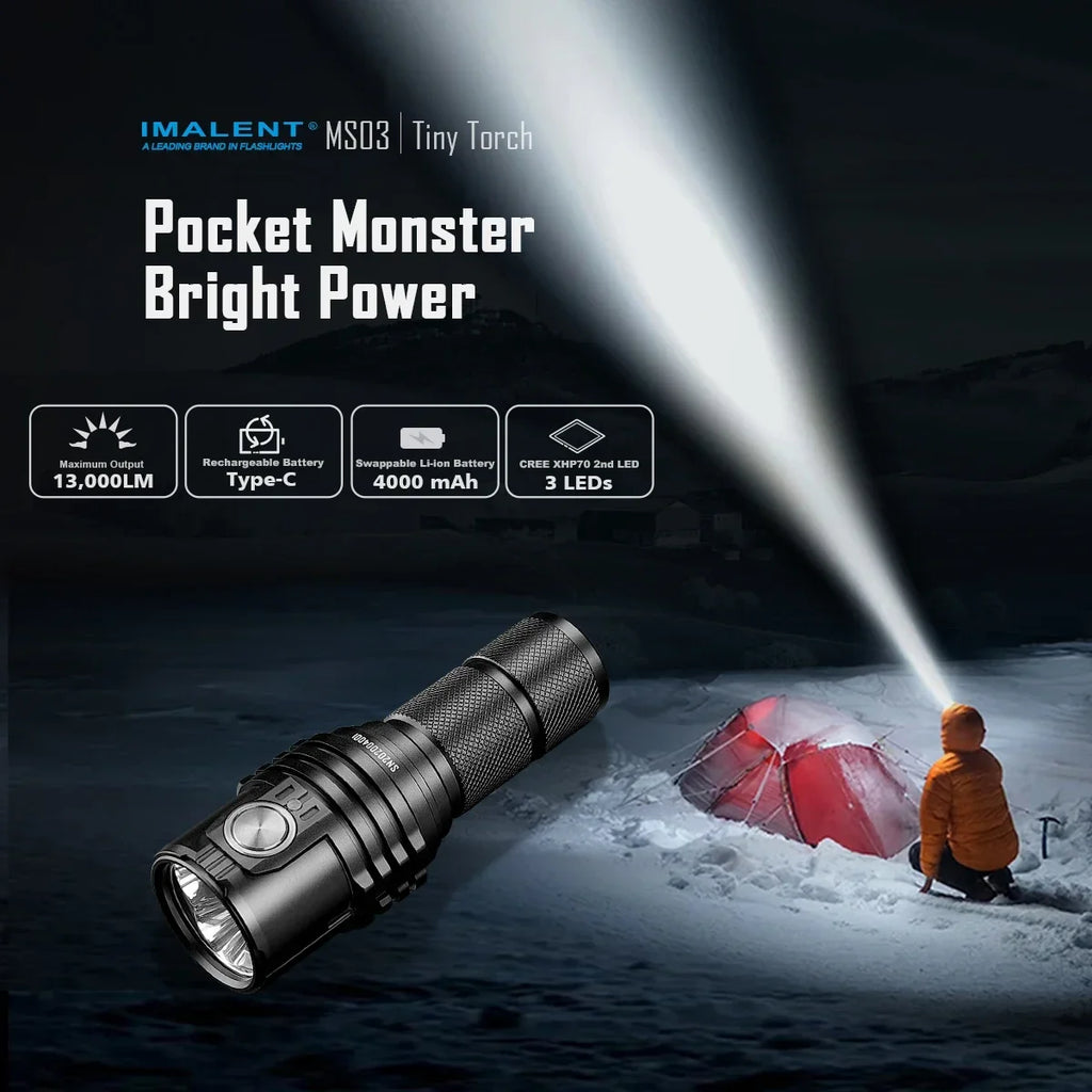 IMALENT MS03 EDC Powerful Flashlight 13000 Lumen Cree XHP70.2 LED Handlight Rechargeable Waterproof Torch for Camping Searching