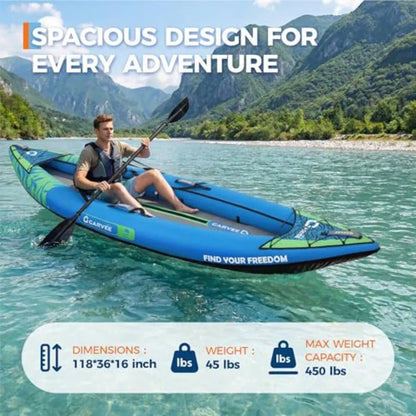 2 Person Inflatable Kayak for Adults Fishing Touring Kayak with Padded Seat 3 Fins Hand Pump Carry Bag Repair Kit 12.5FT 450 LB