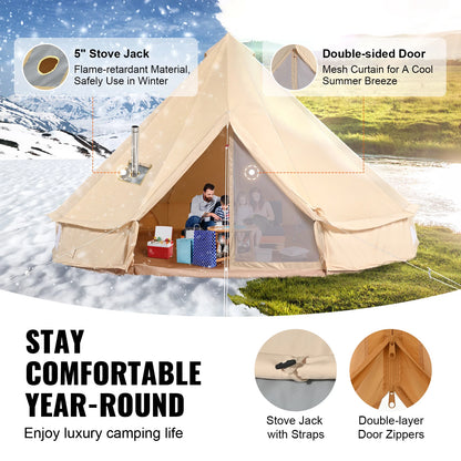 SucceBuy Canvas Bell Tent 4 Seasons 5m Yurt Tent Canvas Tent for Camping with Stove Breathable Tent Holds up to 8 People