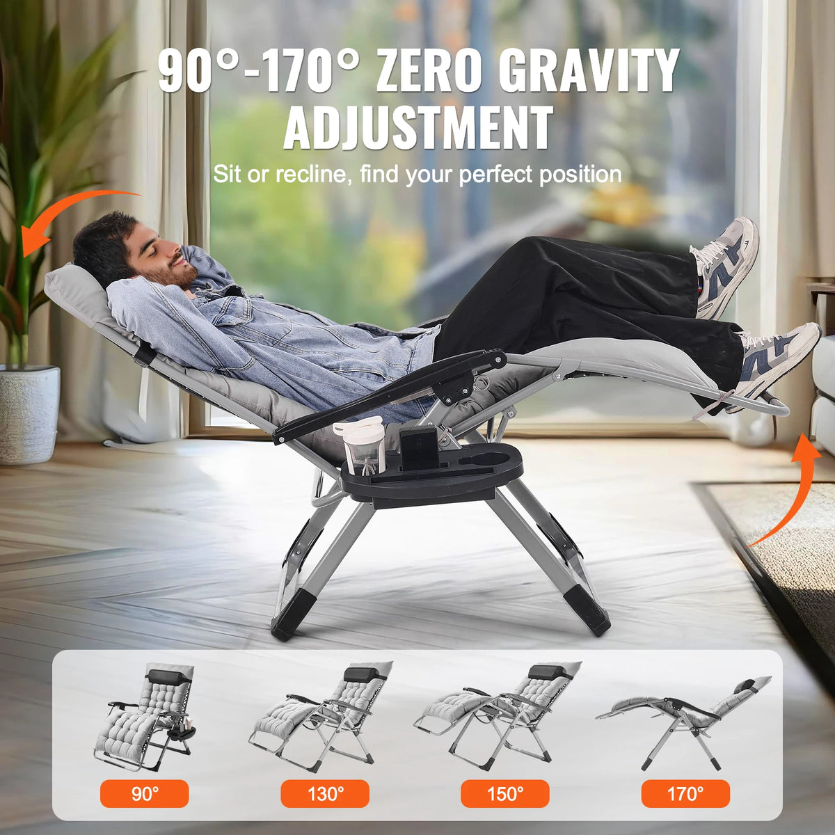 SucceBuy Zero Gravity Chair Zero Gravity Recliner Lounge Chair Adjustable Anti Gravity Chair with Cushion Footrest and Cupholder