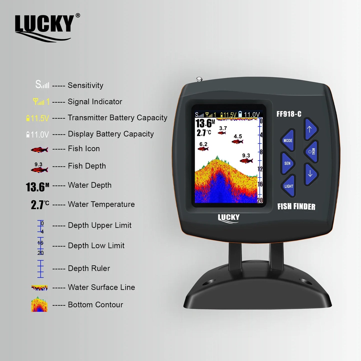 LUCKY FF918 Bait Boat Fish Finder 3.5" LCD perating range 300m Depth Range 100M Wireless