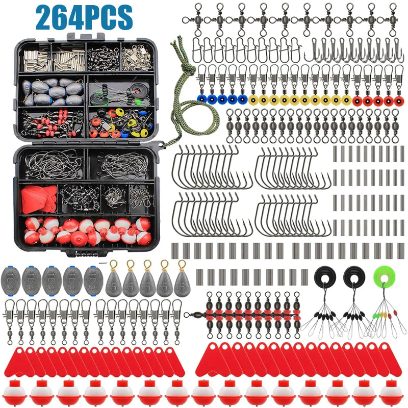 2026 Flash Sale 264Pcs/Box Fishing Tackle Including Hooks Sinker Weight Swivels Snaps Outdoor Fishing Accessories