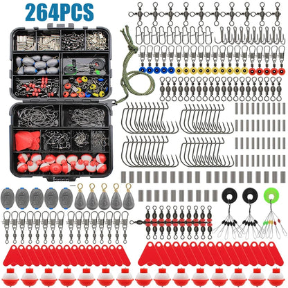 2026 Flash Sale 264Pcs/Box Fishing Tackle Including Hooks Sinker Weight Swivels Snaps Outdoor Fishing Accessories