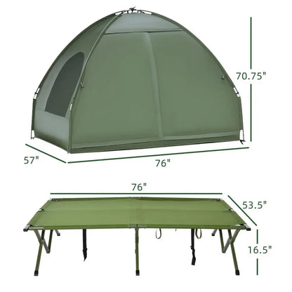 Camping Tent Cot, Folding Tent Cot Combo with Mattress, Pillow, Sleeping Bag, Roller Carrying Bag, Off Ground Travel Camp Cot f