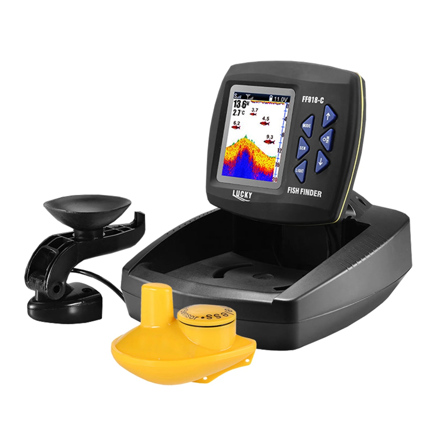 Portable Fish Finder Wireless Sonar Sensor Fishing Depth Finder Locator Fishfinder with Wired Transducer for Boat Kayak Fishing