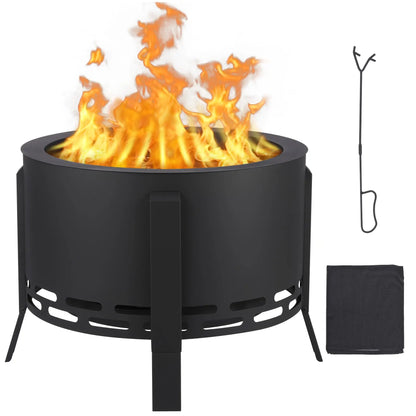 26-Inch Portable Smokeless Fire Pit with Fire Poker, Lightweight Outdoor Bonfire Stove, Durable Carbon Steel Firepit