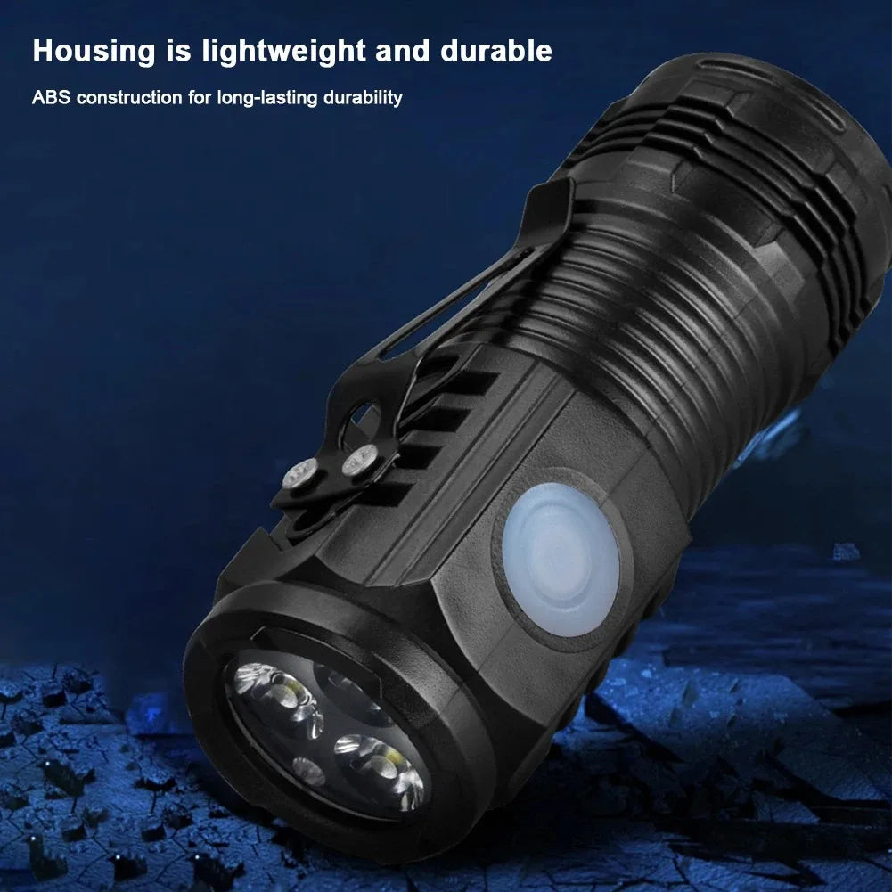 Mini LED Flashlight USB C Rechargeable IPX4 Waterproof Small Flashlights 3 Light Modes Hat Clip Light for Camping EDC Night Ride
