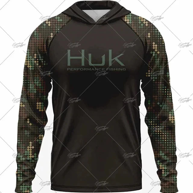 HUK Fishing Apparel Long Sleeve Hooded T-shirt Tops Sun Protection Fish Shirt Camisa De Pesca Breathable Hoodie Fishing Clothing
