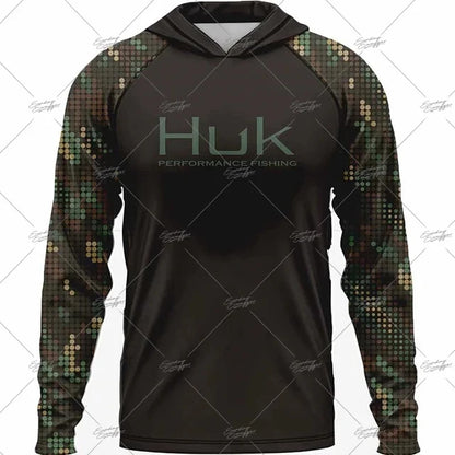 HUK Fishing Apparel Long Sleeve Hooded T-shirt Tops Sun Protection Fish Shirt Camisa De Pesca Breathable Hoodie Fishing Clothing