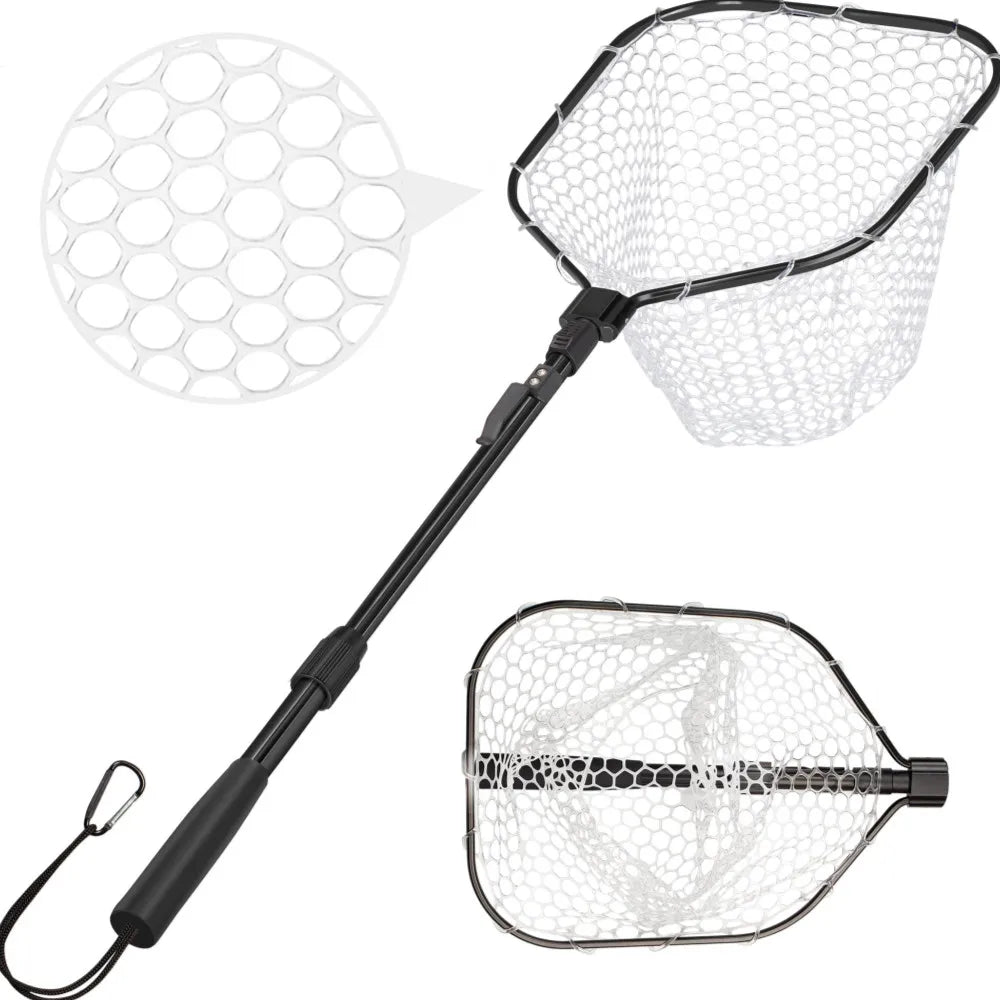 Fishing Tool Kit Durable Silicone Mesh Fishing Net Muti-Function Catch and Release Lightweight Portable Landing Net with Handle