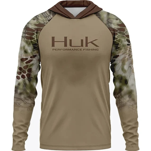HUK Fishing Apparel Long Sleeve Hooded T-shirt Tops Sun Protection Fish Shirt Camisa De Pesca Breathable Hoodie Fishing Clothing