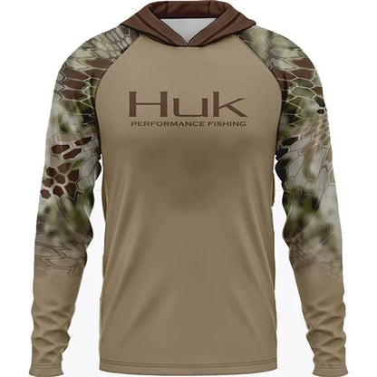 HUK Fishing Apparel Long Sleeve Hooded T-shirt Tops Sun Protection Fish Shirt Camisa De Pesca Breathable Hoodie Fishing Clothing