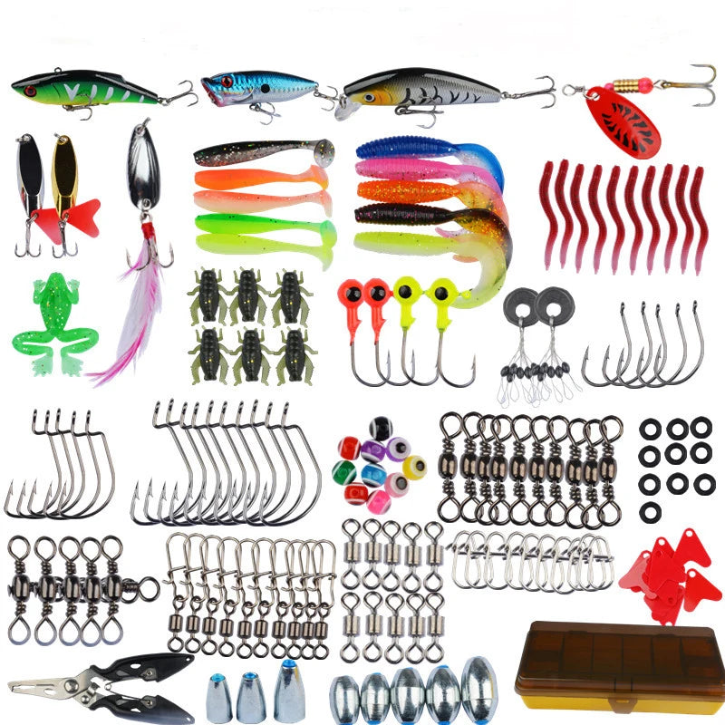 144pcs Fishing Lure Kit Soft and Hard Bait Set Gear Layer Minnow Metal Jig Spoon For Bass Pike Crank Tackle Accessories with Box