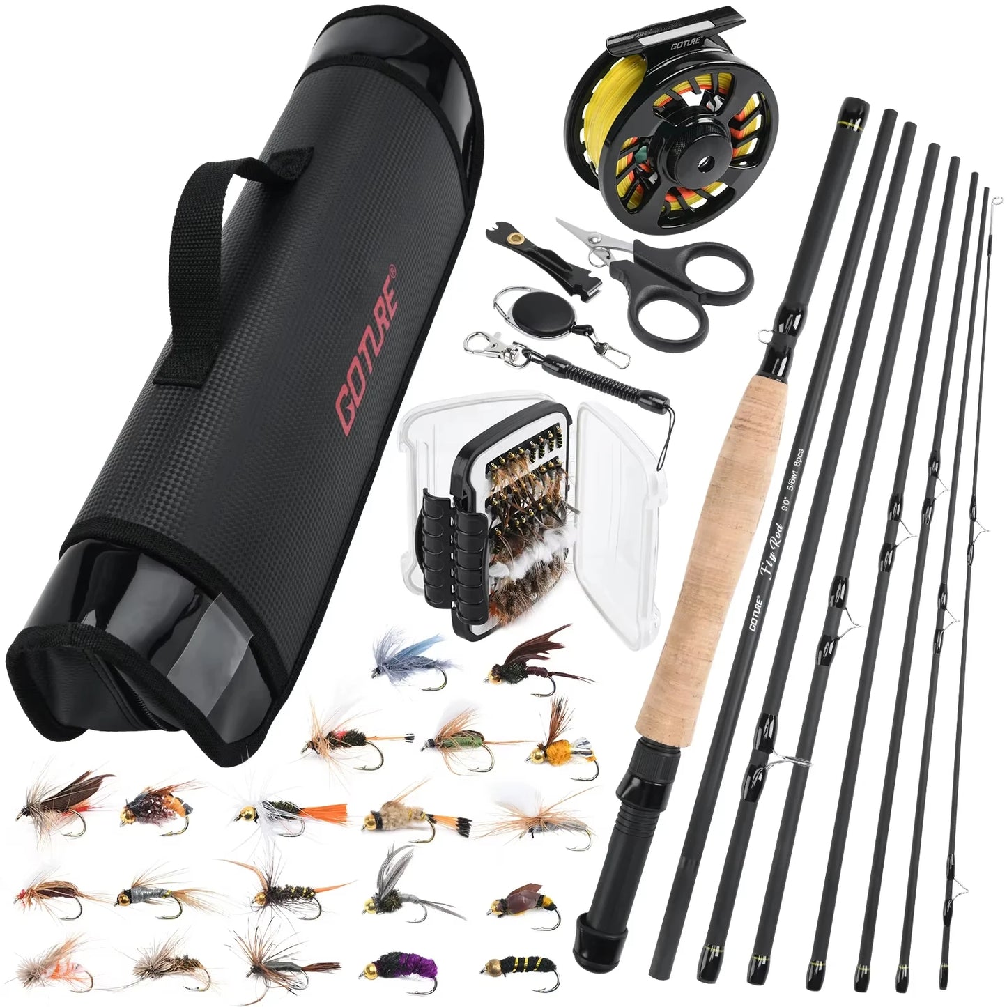 Goture #5/6 Travel Fly Fishing Rod 2.7M Multinodal Medium Fast Action Fly Rod Cork＆carbon Handle Ultralight Fishing Tackle