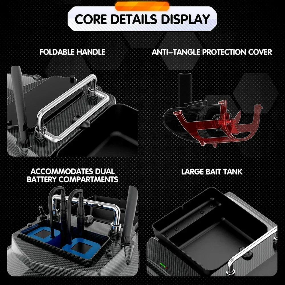MBLN 5200mAh-30000mAh RC Bait Boat 500 Meters GPS 40 Point Positioning 1 Hoppers 2KG Automatic Return Fishing Bait Boat VX