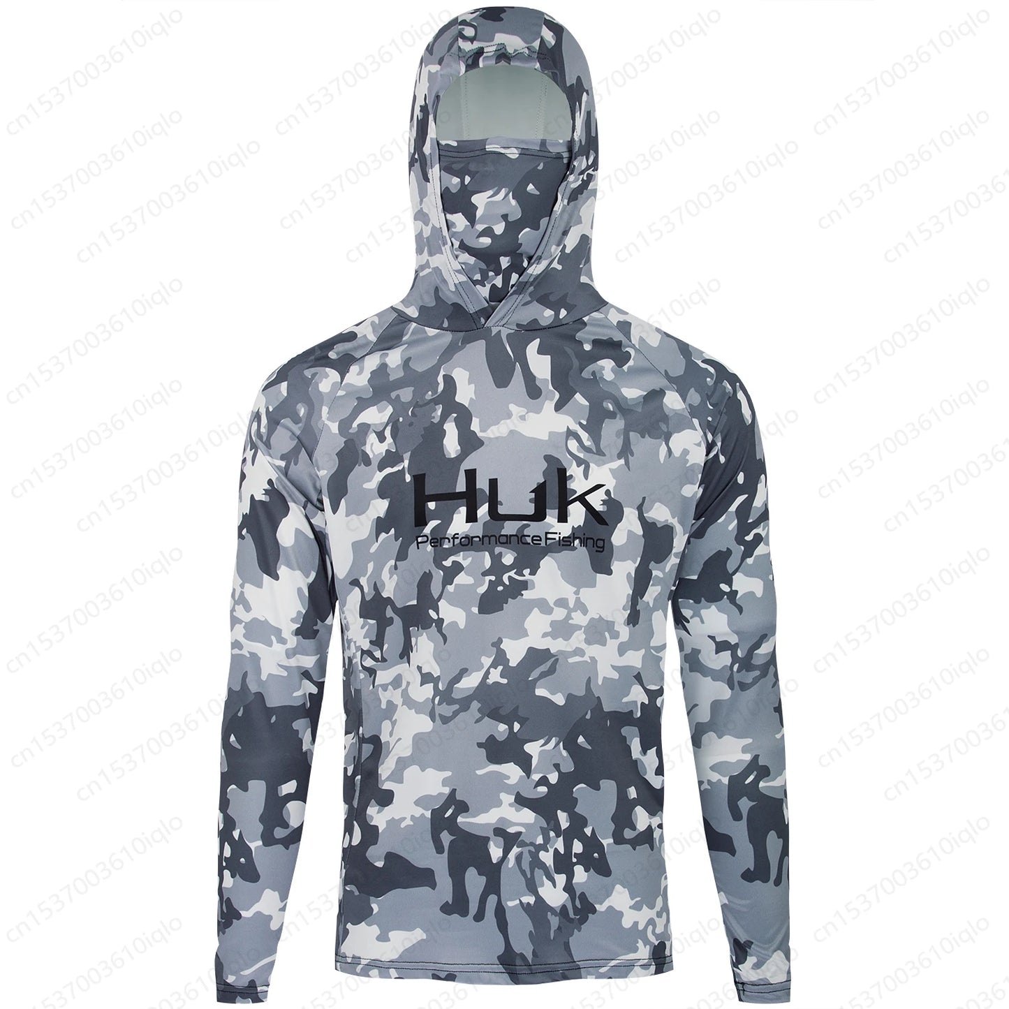 HUK UPF 50+ Long Sleeve Hooded Face Cover Fishing Shirts Quick Dry Sweatshirts Breathable UV Protection Men Fishing Jerseys