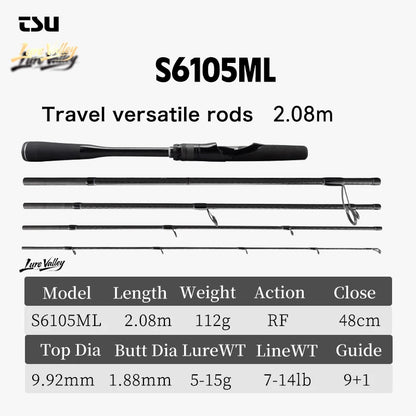 TSURINOYA Travel Fishing rod LURE VALLEY 5 Section 1.98m 2.08m 2.28m 2.44m 2.7m FUJI SIC+A Guide Action RF Spinning Casting Rod