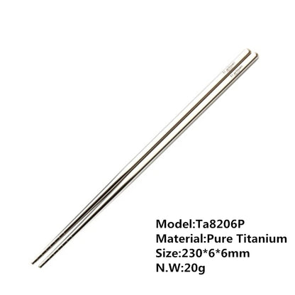 Tiartisan Titanium Square Chopsticks Titanium Sushi Hashi Chinese Japanese Chopsticks 1 Pair 195mm/230mm For Outdoor Picnic