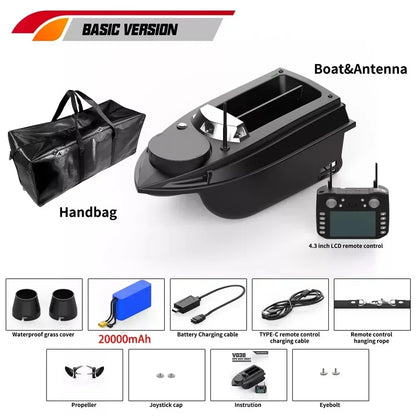 V030 RC Bait Boat 12V 180 Fishing Point Load 3KG 4.3-inch Screen Remote Control Intelligent Automatic Cruise Return Fish Finder
