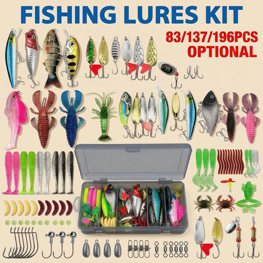 Fishing Lure Kit 83/137/193pcsFor Trout Pike Bass Multi Lure Set With Soft Lure Metal Spoons Minnow Crankbait Layered Tackle Box