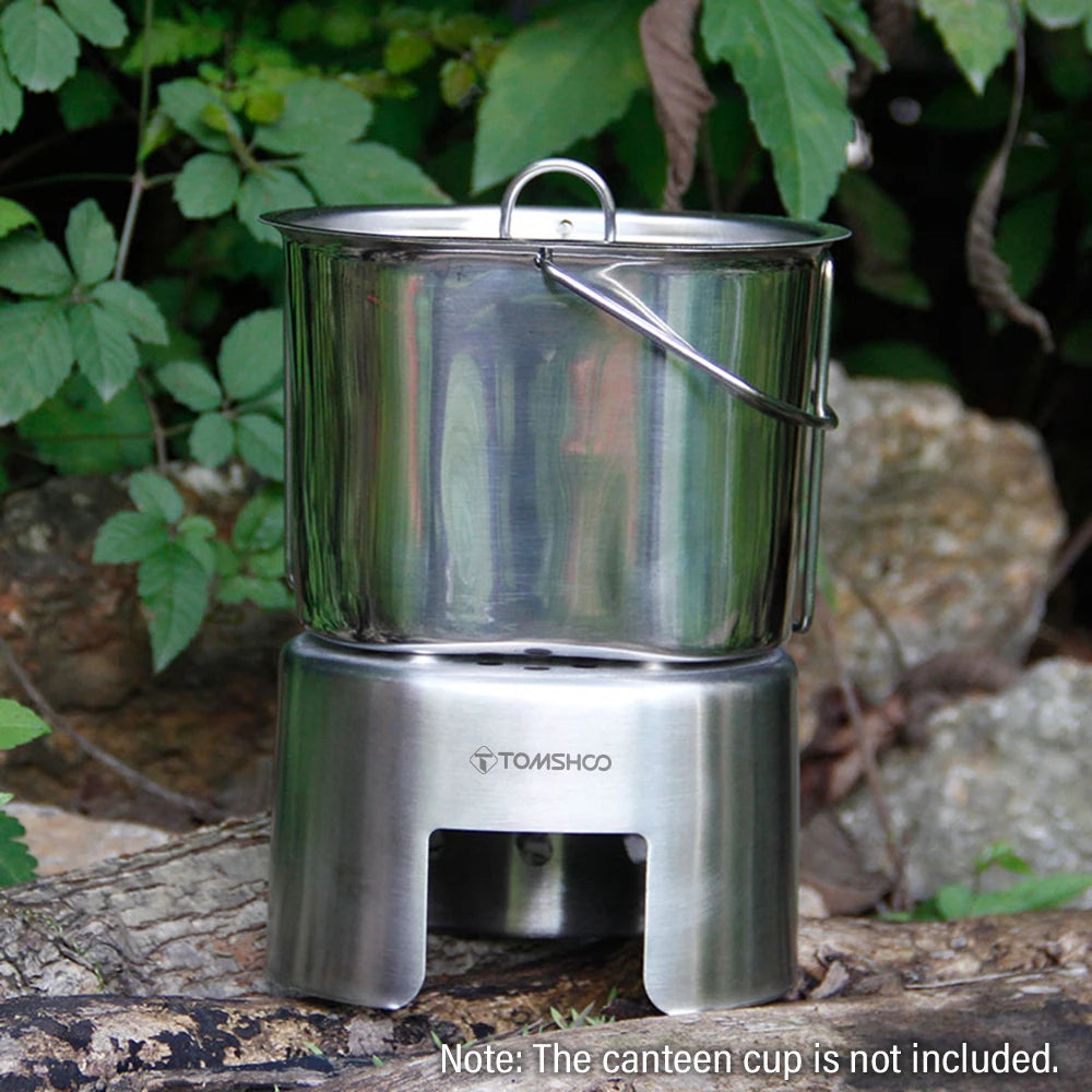 TOMSHOO Canteen Cup Stand Stainless Steel Wood Burning Stove for Outdoor Camping Hiking Picnic BBQ Canteen Cup Holder