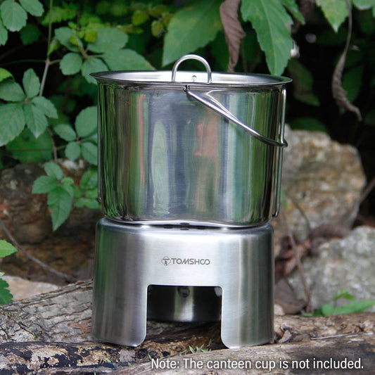 TOMSHOO Canteen Cup Stand Stainless Steel Wood Burning Stove for Outdoor Camping Hiking Picnic BBQ Canteen Cup Holder