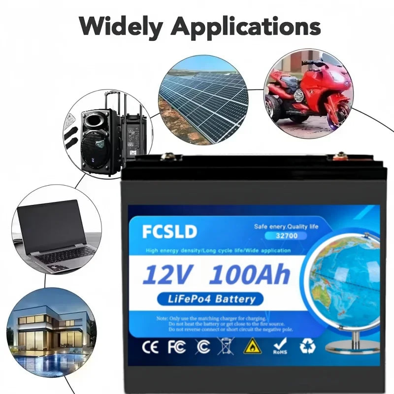 LiFePO4 New 12V 100Ah Battery Capacity Built-in 200A BMS 6000 Deep Cycles Perfect for Camping Solar Home Backup