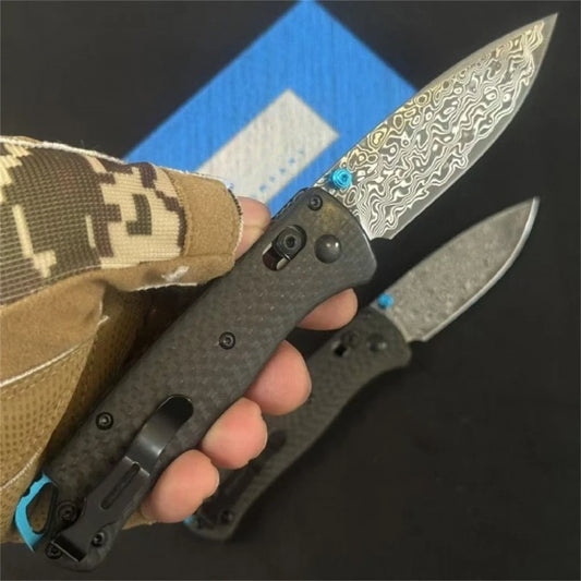Bugout 535 Outdoor Folding Pocket Knife Damascus Steel Carbon Fiber Handle Hunting Tactical Knife Camping Fishing EDC Tool