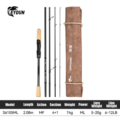 Leydun New BROOK Super Light Fishing Rod 4+1 Section 74g MF Action Fuji Guide M/ML Travel Spinning Casting Rod for Bass Pike