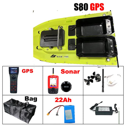 12V GPS Rc Bait Boat 500M Intelligent Cruise Control One Click Return High Speed Night Fishing Pulling Net Towing Hook Carp Boat