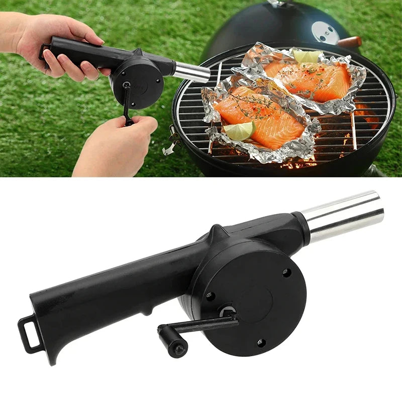Portable BBQ Air Blower Fire Starter Hand Cranked Barbecue Fan for Outdoor Grill Camping Picnic Fire Bellows Tools