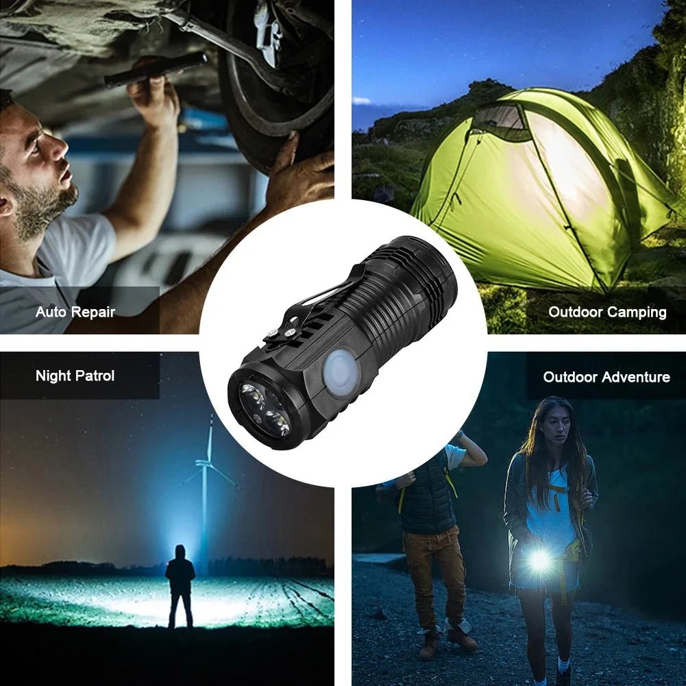 Mini LED Flashlight USB C Rechargeable IPX4 Waterproof Small Flashlights 3 Light Modes Hat Clip Light for Camping EDC Night Ride