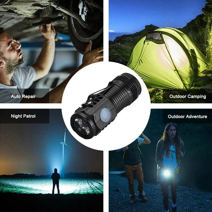 Mini LED Flashlight USB C Rechargeable IPX4 Waterproof Small Flashlights 3 Light Modes Hat Clip Light for Camping EDC Night Ride