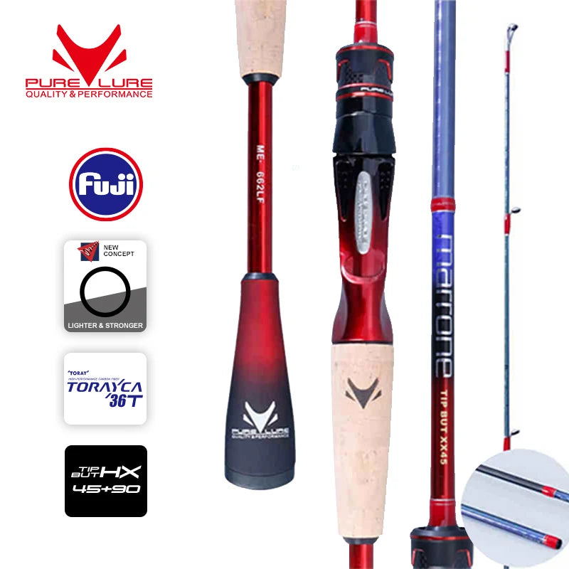 PURELURE MARRONE Spinning Rod and Casting Rod Combo High Carbon Universal Long Throwing Fishing Rod FUJI Ring Fast