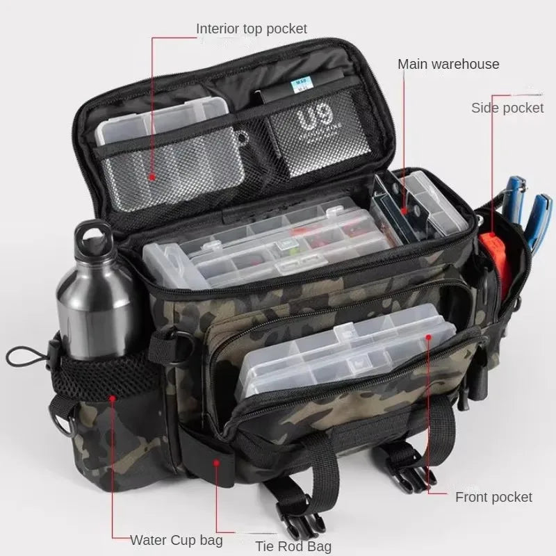 Fishing Gear Bag Waterproof Oxford Cloth Large Capacity Multi-Pocket Portable Fishing Accessories Organizer Waist Shoulder Pouch