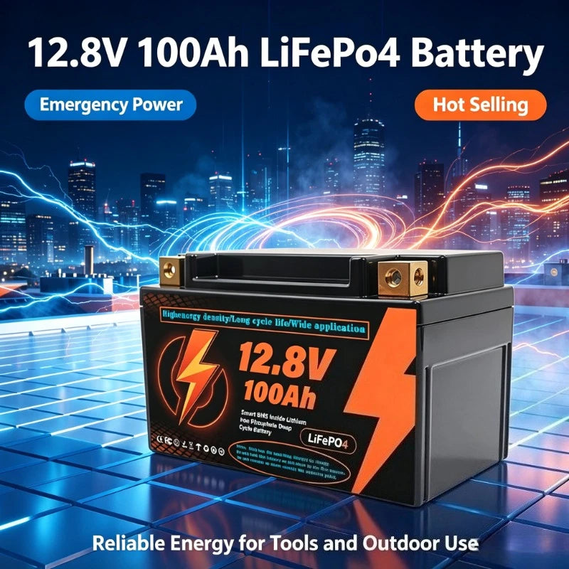 New LiFePo4 12V 100Ah Lithium Iron Phosphate Battery Built-in 200A BMS, for Solar Marine Overland Off-Grid LiFePo4 Battery