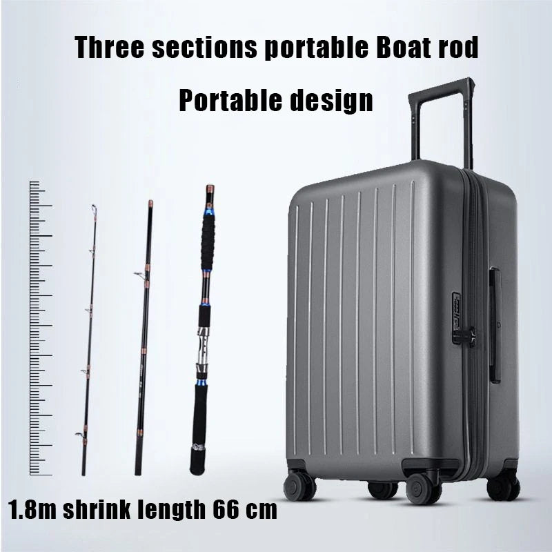 2.1M 2.4M Portable Fishing Rod Travel Surf Saltwater Heavy 3-Piece Carbon Spinning Rod 30-50lb Boat Jigging Trolling Fishing Rod