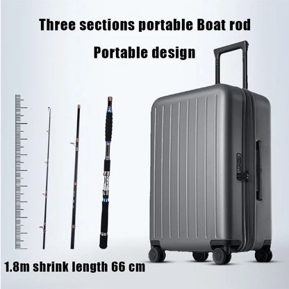 2.1M 2.4M Portable Fishing Rod Travel Surf Saltwater Heavy 3-Piece Carbon Spinning Rod 30-50lb Boat Jigging Trolling Fishing Rod