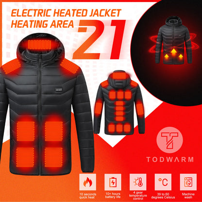 21 Areas Heated Jacket Men Casual Ski Cold-proof Thermal Padded Motorcycle Jacket Women's USB Electric Smart Self-heating Clothe