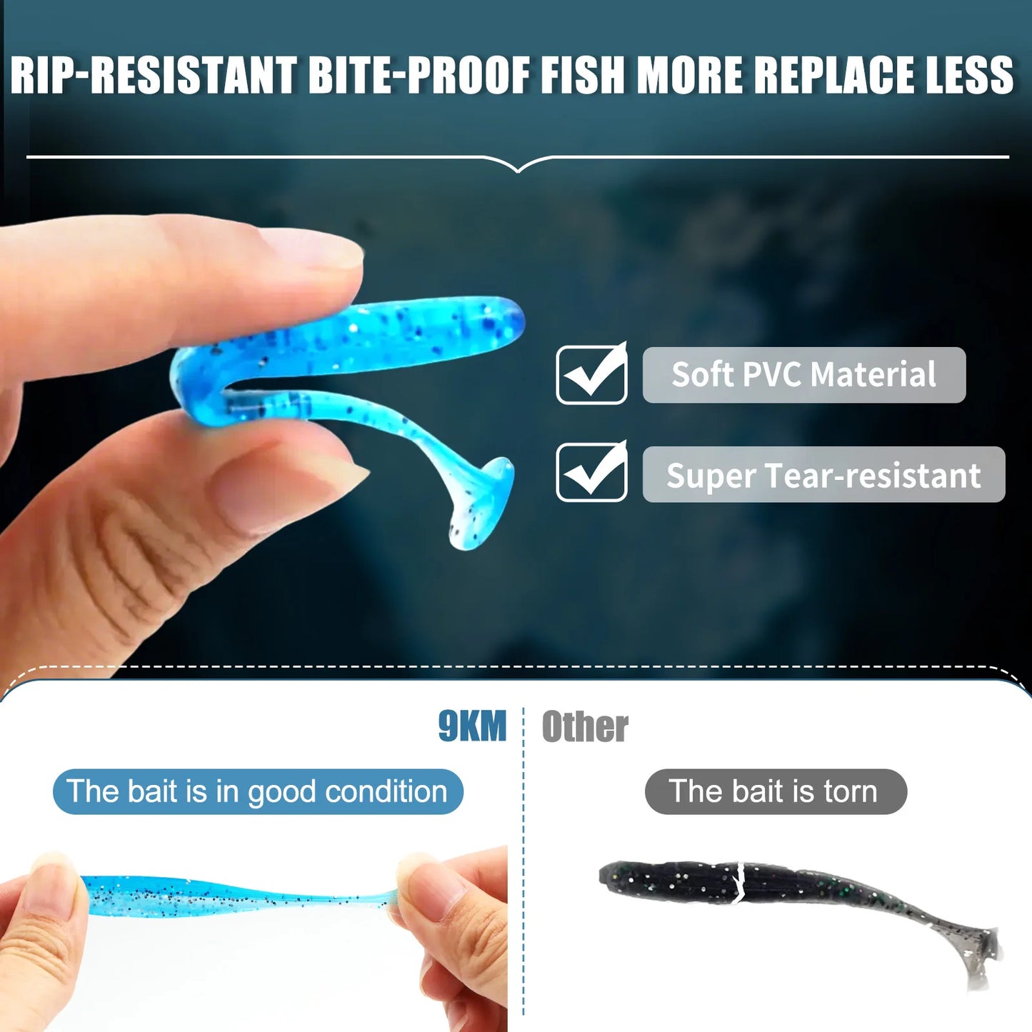 9KM Fishing Lure Kit Paddle Tail Swimbaits Soft Lure with Round Jig Head Hook 35pcs for Trout Bass Freshwater Fishing