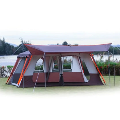 Extra Large Tent 12 Person A Awning Family Cabin Tents 2 Rooms 4 Doors and 4 Windows with Mesh Straight Wall Waterproof Double