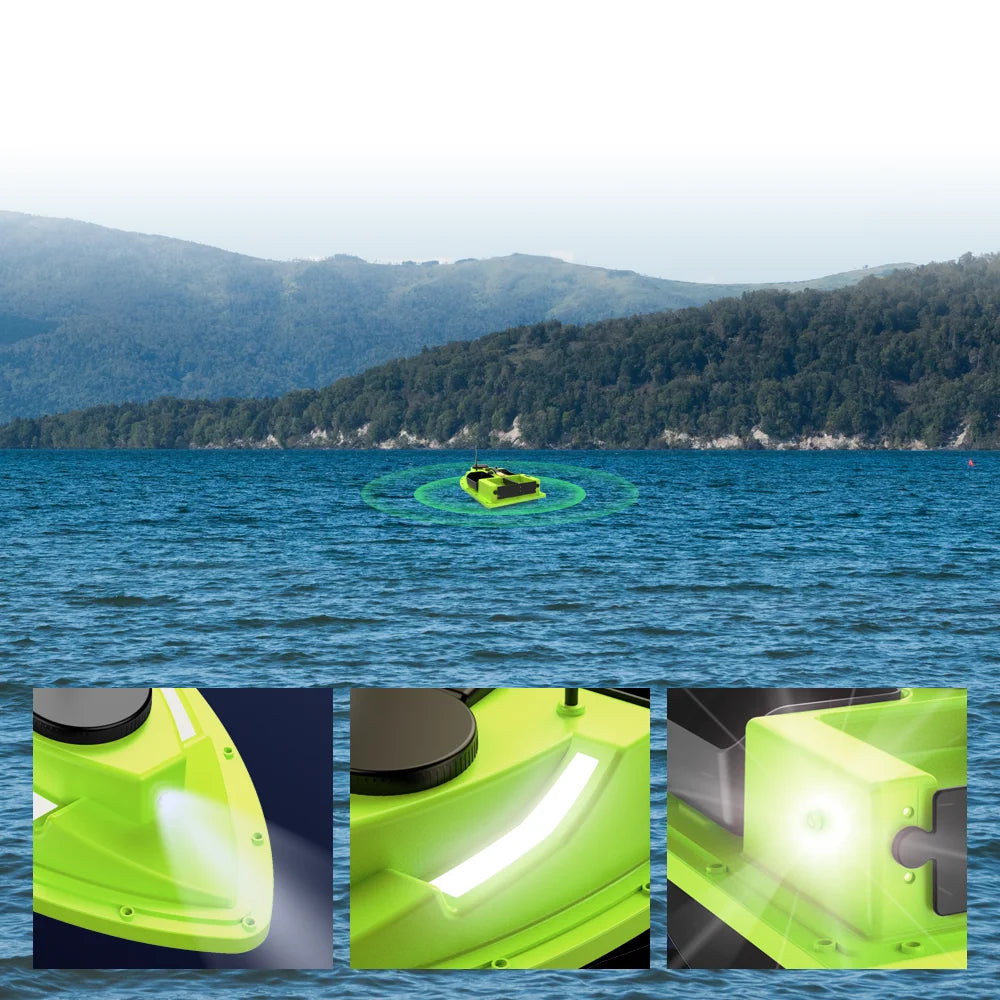 LOKEEVAN D19 Remote Controlled Bait Boat with GPS,600M RC Night Boat LED Fishing,4 Cabins 2 kg Loading,Fishing Boat,12000 mAh