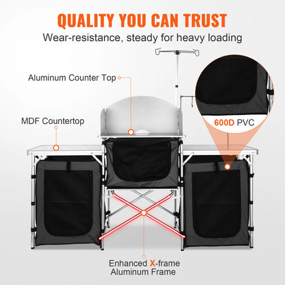 SucceBuy Camping Outdoor Kitchen Table Cabinet Foldable Folding Cooking Storage Rack X-Shaped Aluminum Alloy Bracket for BBQ