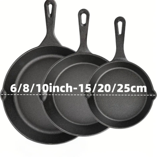 3PCS Pre-Seasoned Cast Iron Skillet Set, Pans for Oven Grill Campfire, Durable Cookware for Home Outdoor Cooking
