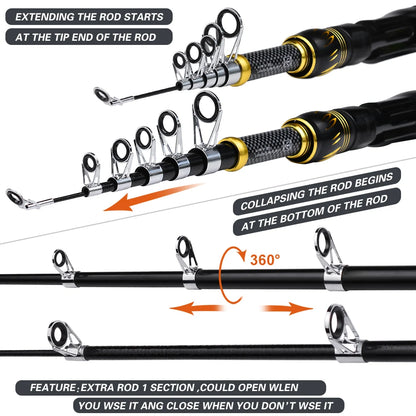PROBEROS 1.5m-2.4m Fishing Rod and Reel Combo Kit Spinning Fishing Reel and Spinning Rods Fishing Line Lure Bag Hooks Full Set
